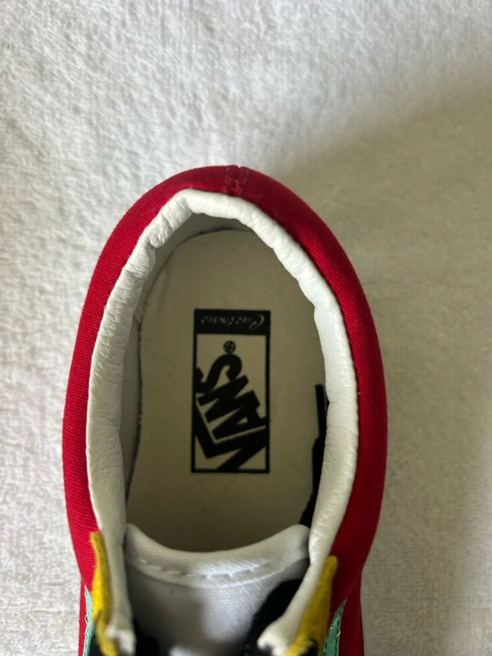 NWOB Vans Multicolor Low Top Sneakers with Red Upper and Black Toe - Picture 12 of 14